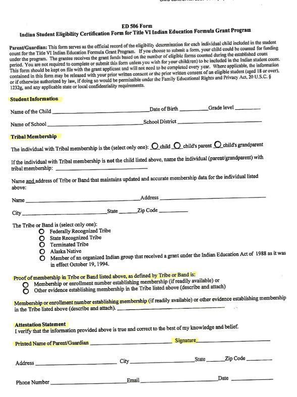 Indian Student Eligibility Certification Form