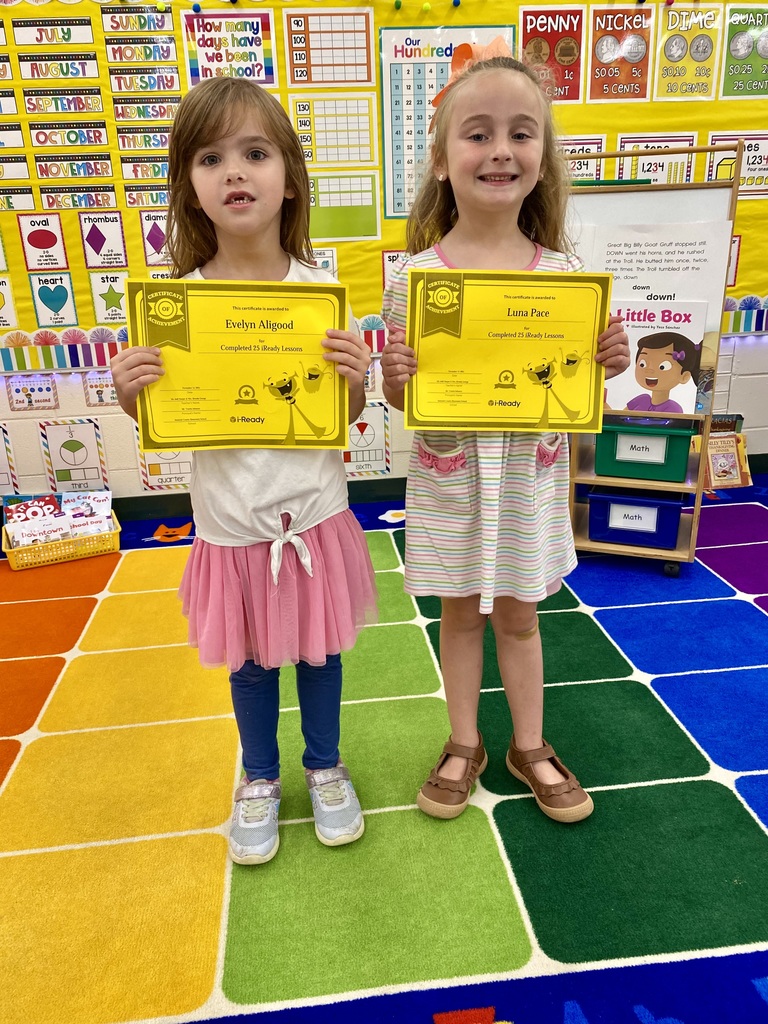 Ms. Jodi Harper and Mrs. Brenda George would like to give a “SHOUT-OUT” to Evelyn Aligood and Luna Pace for completing 25 iReady lessons. Great job, girls!