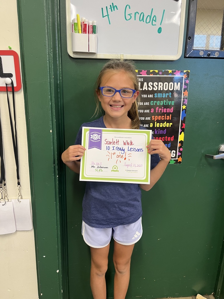 Scarlett White - 1st to complete 10 i-ready lessons in Mrs. Hall's homeroom.