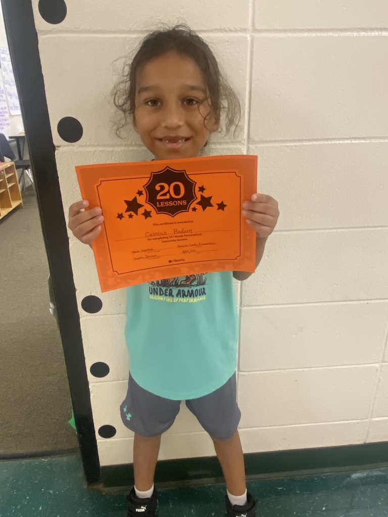 Ms. Maria and Ms. Malissia are so proud of Cassius!! He made it to 20 lessons on iready Reading and passed with an 80 or higher!! Way to Go, Cassius!!
