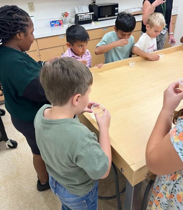 Miss Hannah’s math classes went to the library this week! We read The Lemonade Stand, then we had our very own lemonade tasting party. Students sampled both pink and yellow lemonade, then voted for their favorite. We graphed the results together and practiced collecting and interpreting data! 