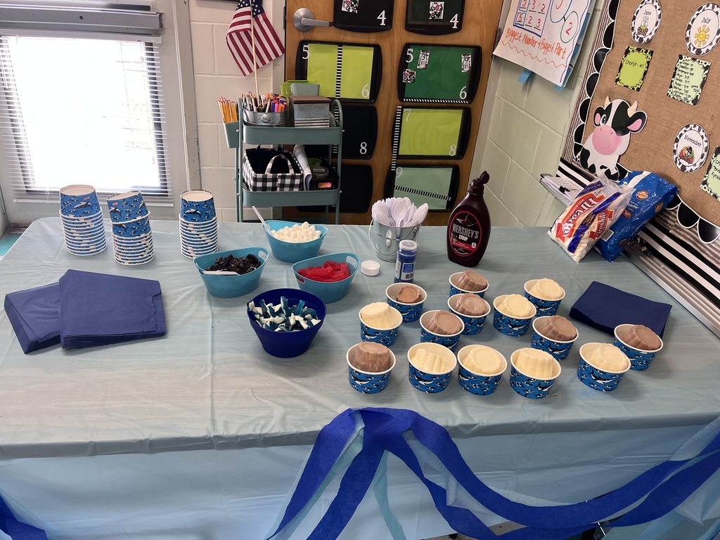 Ms Tiffany math class made 50 one hundreds on I-Ready! We celebrated with a shark ice cream party!!!