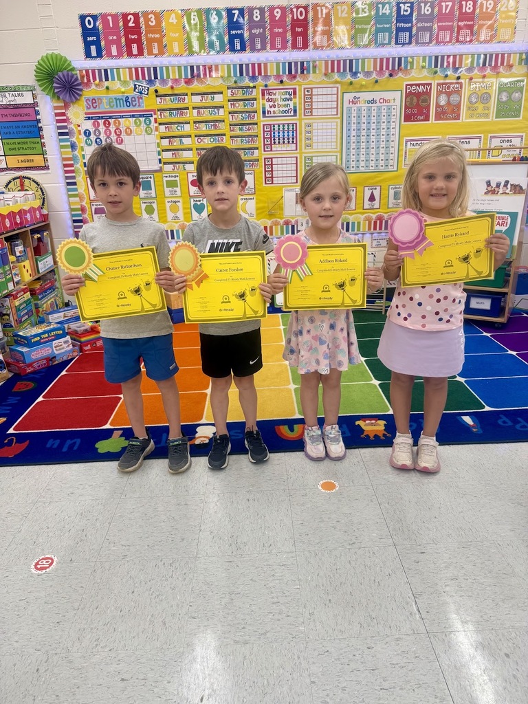 Miss Jodi Harper and Miss Brenda George would like to give a “SHOUTOUT” to Chance Richardson, Carter Forshee, Addison Roland, and Hattie Rykard for completing 25 iReady Math lessons. Great Job! 