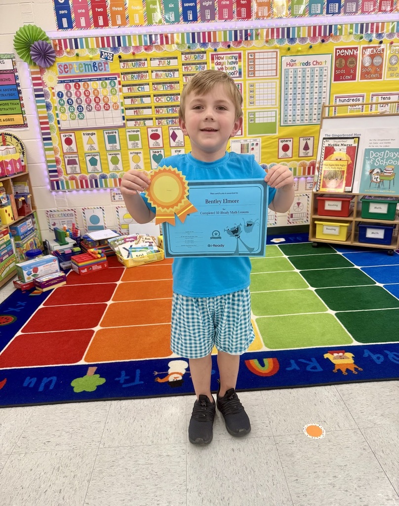 "Miss Jodi Harper and Miss Jaylee’ Conley would like to give a “SHOUTOUT” to Bentley Elmore for completing 50 iReady Math lessons. Awesome job!  "