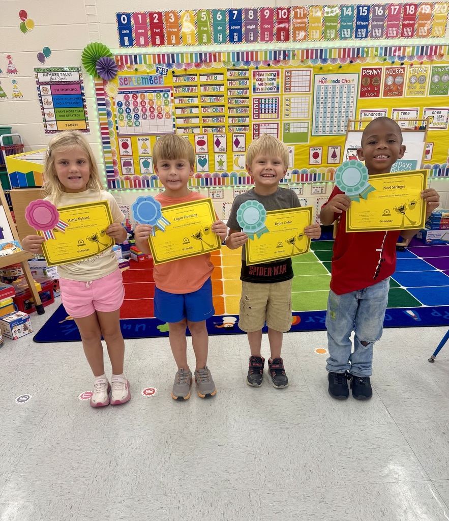 Miss Jodi Harper and Miss Jalee’ Conley would like to give a “SHOUTOUT” to Hattie Rykard, Logan Downing, Ryder Coble, Noel Stringer and not pictured Kentrel Johnson for completing 25 iReady Reading lessons. Great job!