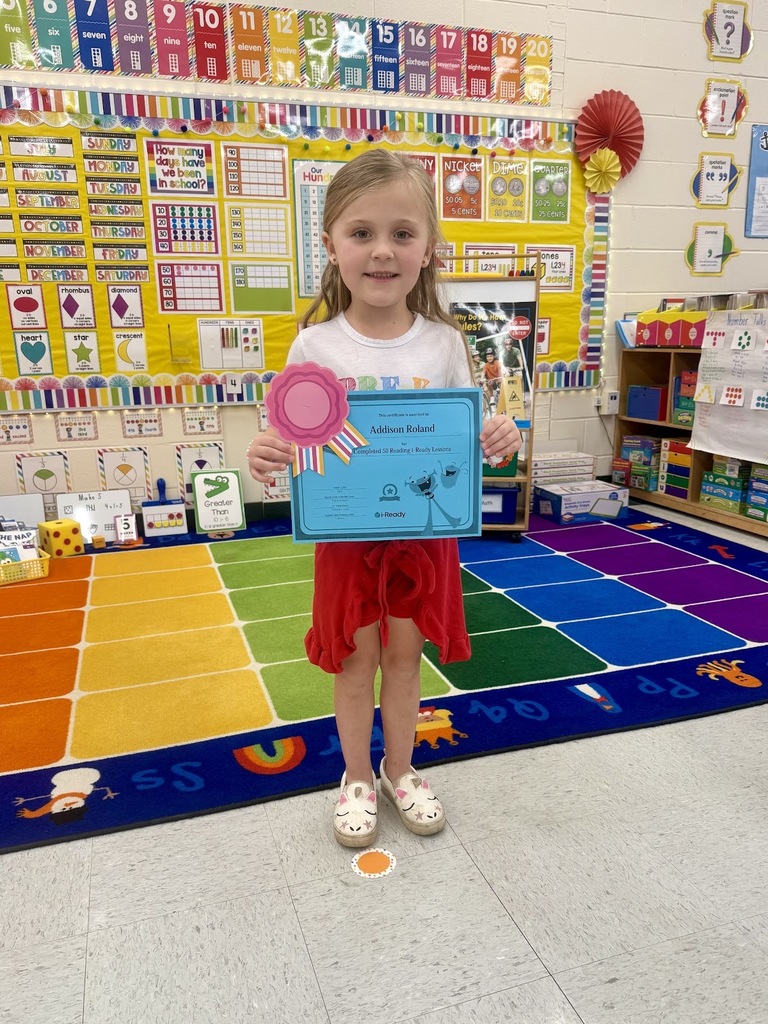 Miss Jodi Harper and Miss Jalee’ Conley would like to give a “SHOUTOUT” to Addison Roland for completing 50 i-Ready Reading lessons. We are proud of you!