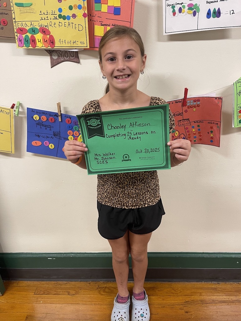 Mrs. Walker would like to give  a shoutout to Chanley Atkinson for completing 25 iReady math lessons!