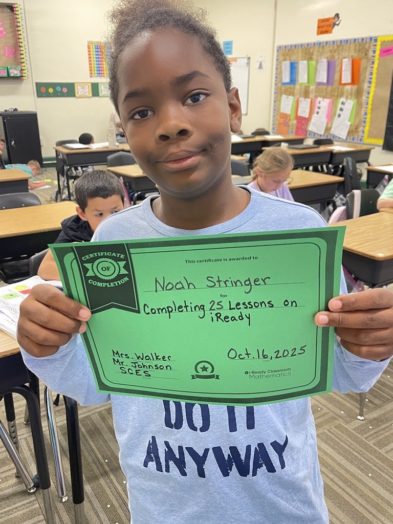 Mrs. Walker would like to give  a shoutout to Noah Stringer for completing 25 iReady math lessons!