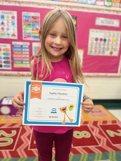 Miss Lizzy & Miss Katrina would like to give a Shout Out to Sophie Hawkins for 50 i-Ready Reading lessons