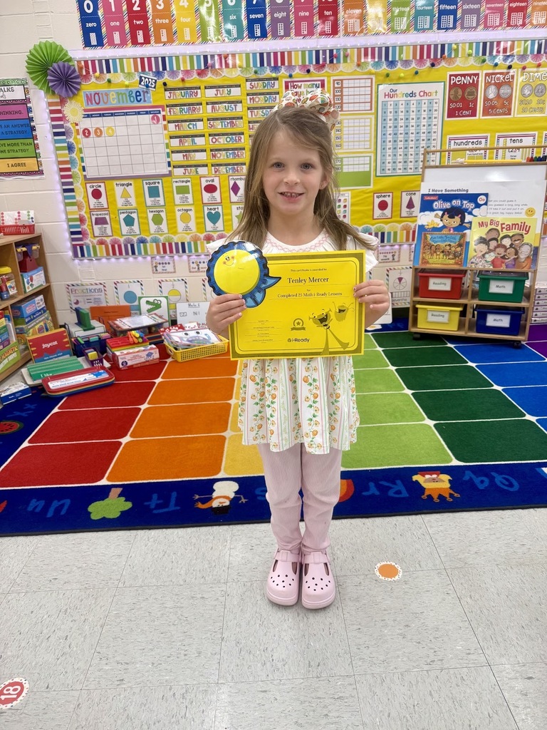 Miss Jodi Harper and Miss Jalee’ Conley would like to give a “SHOUTOUT” to Tenley Mercer for completing 25 Math i-Ready lessons. Way to go, sweet girl!
