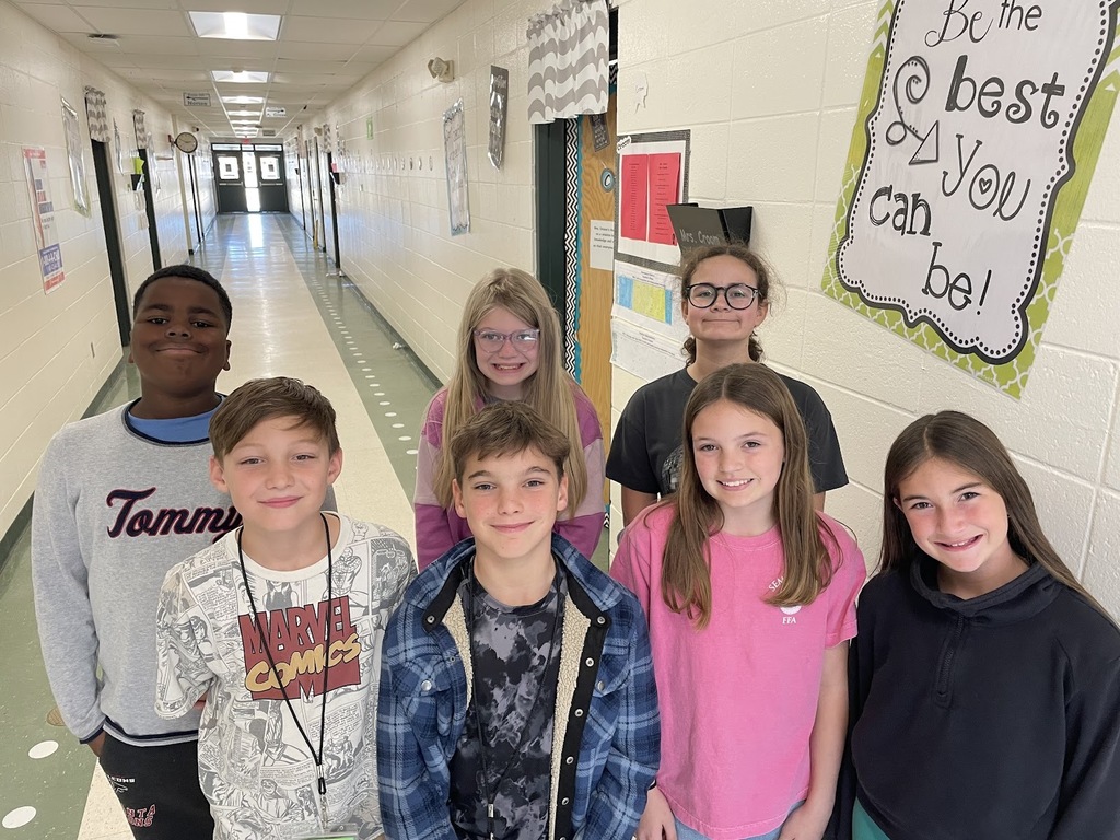 Mrs. Croom would like to give a "Shout Out" to Khalil Jones, Reese Norton, Raige Brock, Caroline Dunn, Brynlee Pitts, Analeigh Cook, and Amelia Braswell for earning an A on their Unit 4 Reading Benchmark Assessment! I’m so proud of your hard work!