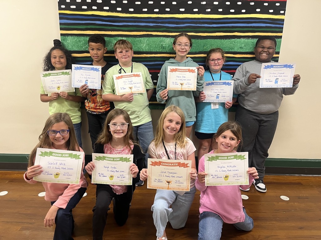 Big things are happening in Ms. Hall's class! Congratulations to Jastin Salter, Kai Rosas, Ollin Knight, Madison Helms, Ella Grace Dukes, Christian Alexander, Brynlee McMickle, and Rayleigh Forshee on passing 15 I Ready Math Lessons. Congratulations to Jerah Thompson and Scarlett White on passing 25 I Ready Math Lessons  
