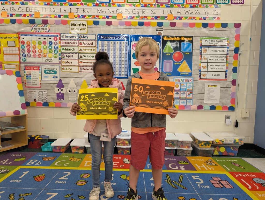 Ms. Armoray and Mrs. Michelle would like to give a shout out to Emma and Milo for completing 75 Iready Reading Lessons! Wow! Also, we would like to give a shout out to Rhy'Lei for completing 25 Iready Reading Lessons and to Kolton and Ashtyn (not pictured) for completing 50 I ready Reading Lessons. We are so proud of you. 