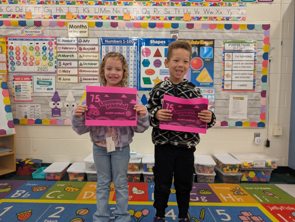Ms. Armoray and Mrs. Michelle would like to give a shout out to Emma and Milo for completing 75 Iready Reading Lessons! Wow! Also, we would like to give a shout out to Rhy'Lei for completing 25 Iready Reading Lessons and to Kolton and Ashtyn (not pictured) for completing 50 I ready Reading Lessons. We are so proud of you. 