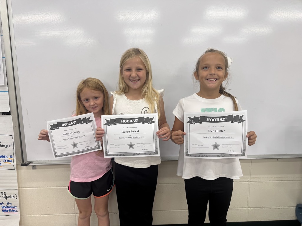 "📘✨ i-Ready Reading Achievers! ✨📘  A big congratulations to the students in Mrs. Whitaker’s ELA class for passing 50 lessons in i-Ready Reading! 🎉  Your hard work!  Madelynn Conoly, Scarett Roland and Eden Hunter"