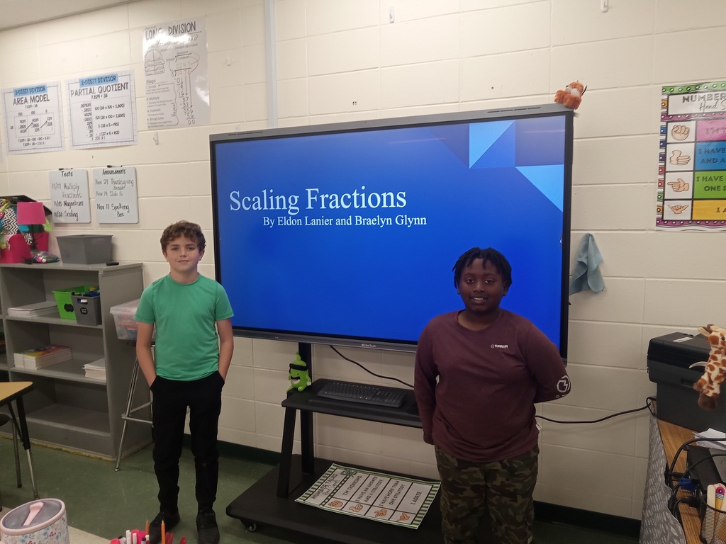 Mrs. Gross's students are going above and beyond and sharing their math knowledge. These students gave presentations about scaling with fractions. They did an awesome job presenting the information! Way to go guys!