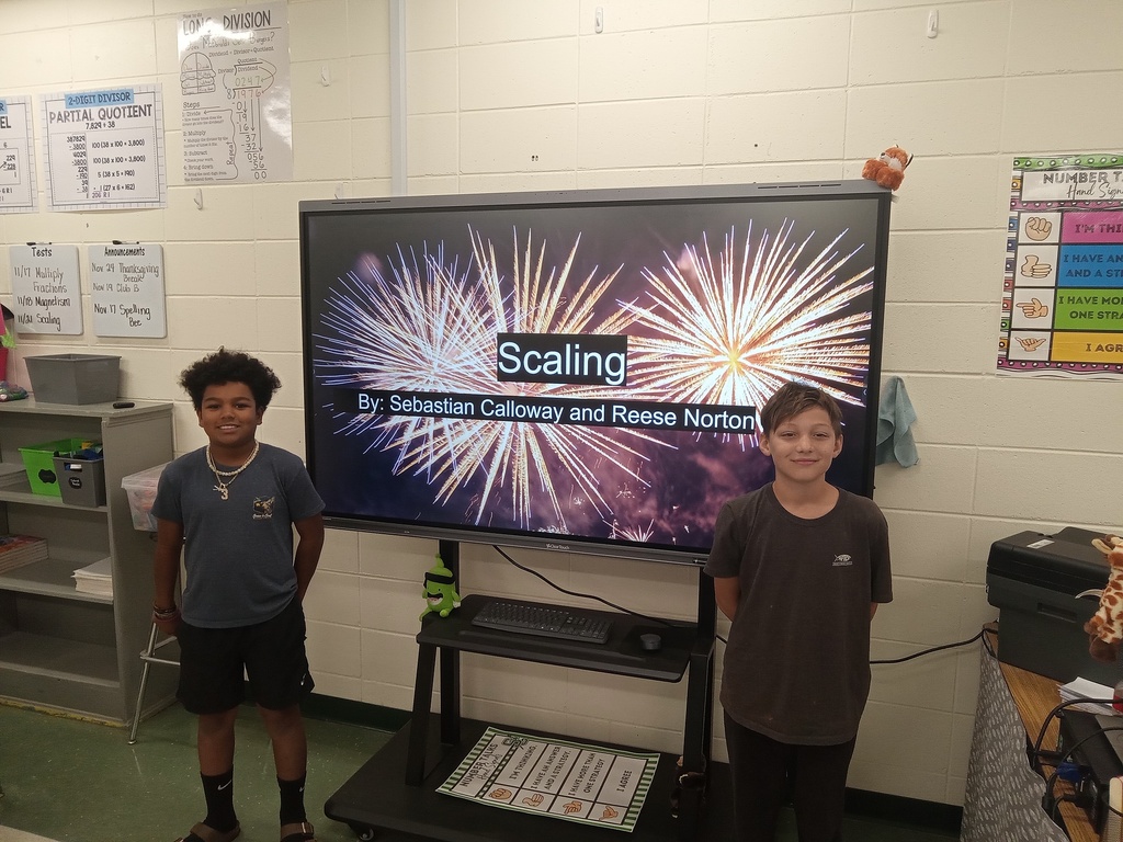 Mrs. Gross's students are going above and beyond and sharing their math knowledge. These students gave presentations about scaling with fractions. They did an awesome job presenting the information! Way to go guys!