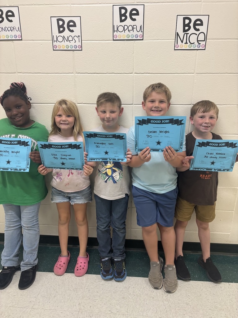 """๐โจ i-Ready Reading Achievers! โจ๐ A big congratulations to these students in Miss Emileeโs ELA class for passing 30 lessons in i-Ready Reading! ๐ Serenity Wright, Ellie Simpson, Remington Scott, Declan Wright, and Chase Womble"