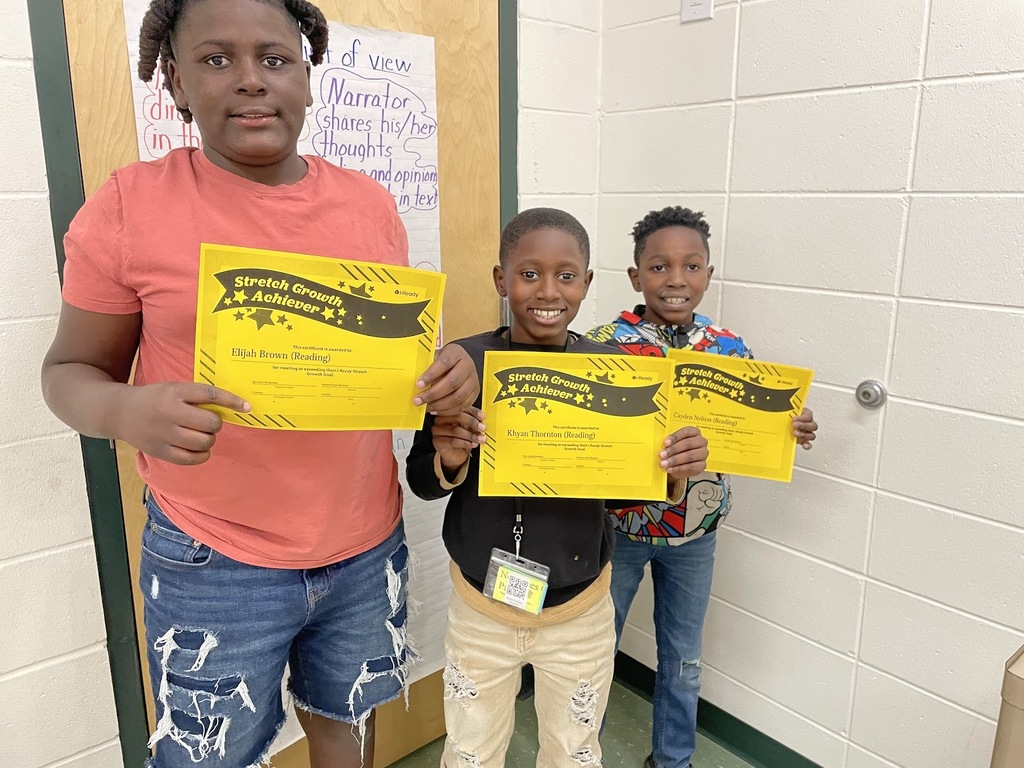 Congratulations to Elijah Brown, Khyan Thornton, and Cayden Nelson for reaching their I-ready stretch growth in Reading! Great Job!