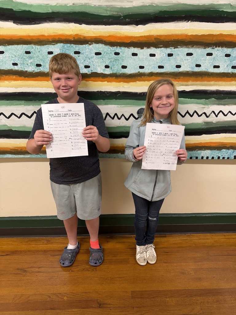 Ms. Taylor Brown would like to give a shout out to Cotton Prescott and Zoee Floyd for making a 100 on their spelling test to day! Great job!