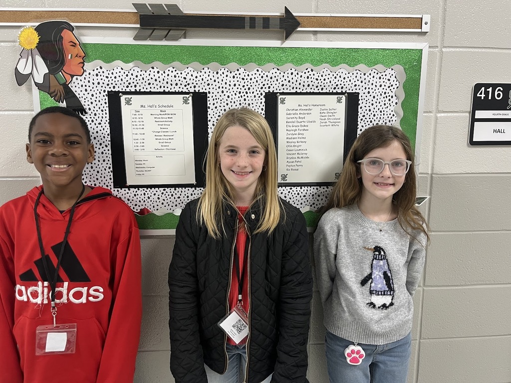 Ms. Hall would like to give a shout out to Payton Perry, Jerah Thompson, and Raleigh Forshee for making a 100 on their I Ready Math Unit 3 Test! Awesome job!