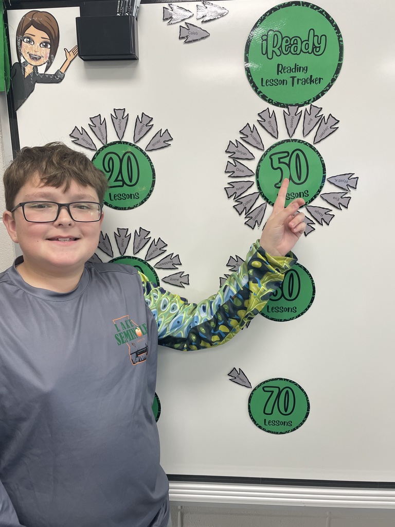 Mrs. Croom would like to recognize Wyatt Kelly for passing 50 iReady lessons in Reading, and Travis Bullock for passing 20 lessons. Keep working hard boys!