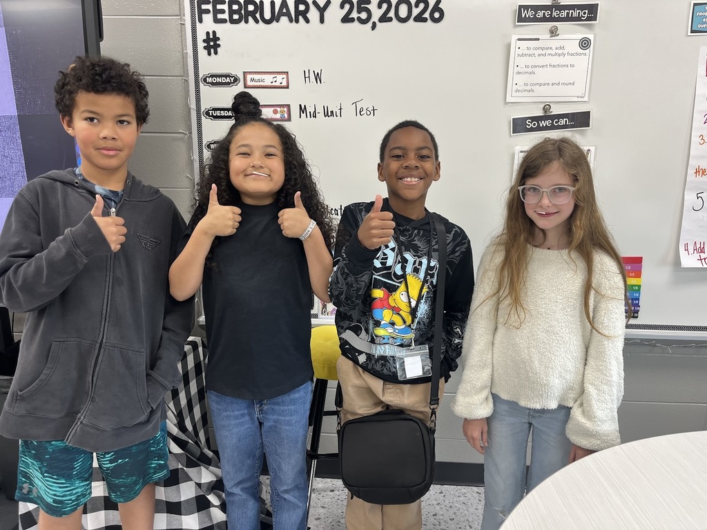 Ms. Hall would like to give a shout-out to Kai Rosas, Jastin Salter, Payton Perry, Rayleigh Forshee! These students made a 100 on our Mid-Unit Math test on Fractions!