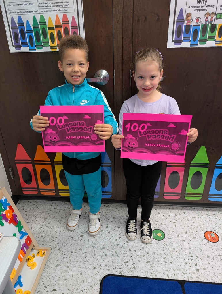 Milo and Emma in Ms. Armoray's class have completed 100 iReady lessons in reading. 