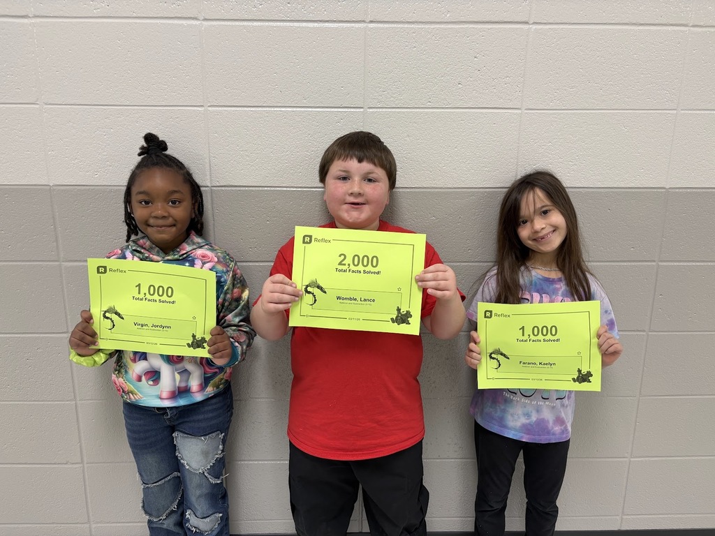 Ms. Keyla is so proud of Kaelyn, Jordynn, and Lance for solving 1,000 and 2,000 math facts!
