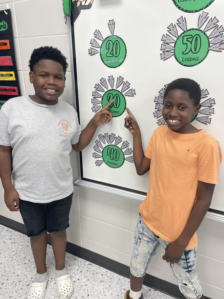 "Mrs. Croom and Mrs. Rambeau would like to congratulate Khyan Thornton and Jakhyi Greene for passing 30 iReady lessons in Reading! Keep working hard, boys, and push to the finish line. We are so proud of you! 📚⭐"