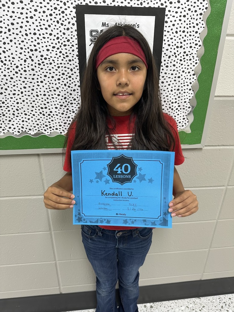 Mrs. Atkinson would like to give a SHOUT OUT to Kendall Duarte-Ubaldo for completing 40 iReady lessons. Great job!