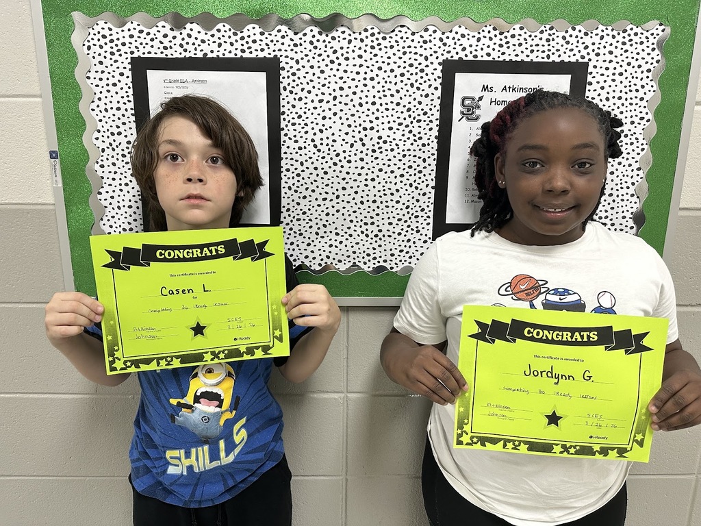 Mrs. Atkinson would like to give a SHOUT OUT to Casen Lauminick and Jordynn Gray for completing 30 iReady lessons. Great job!