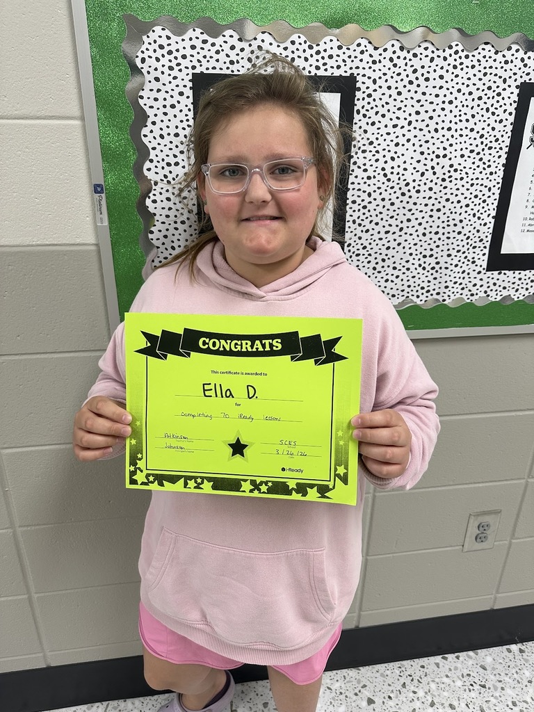 Mrs.Atkinson would like to give a SHOUT OUT to Ella Dukes for completing 70 iReady lessons. Great job!