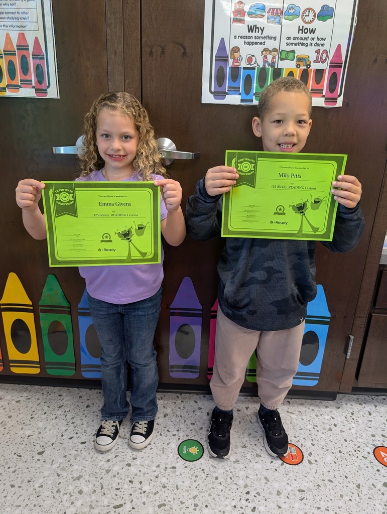 Ms. Armoray and Mrs. Michelle would like to give a shout out to Emma Givens and Milo Pitts for completing 125 Iready Reading lessons!