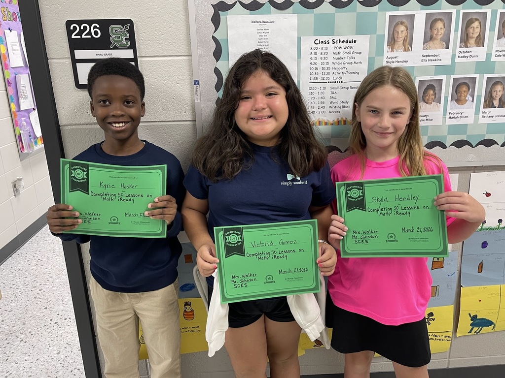 Mrs. Walker would like to give a shoutout to Kyrie, Victoria, and Skyla for completing 50 iReady math lessons!