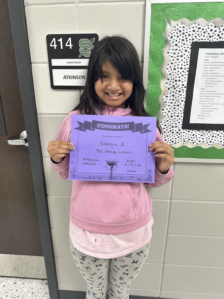 Mrs. Atkinson would like to give a SHOUT OUT to Sabrina Bravo for completing 50 iReady lessons. Great job!