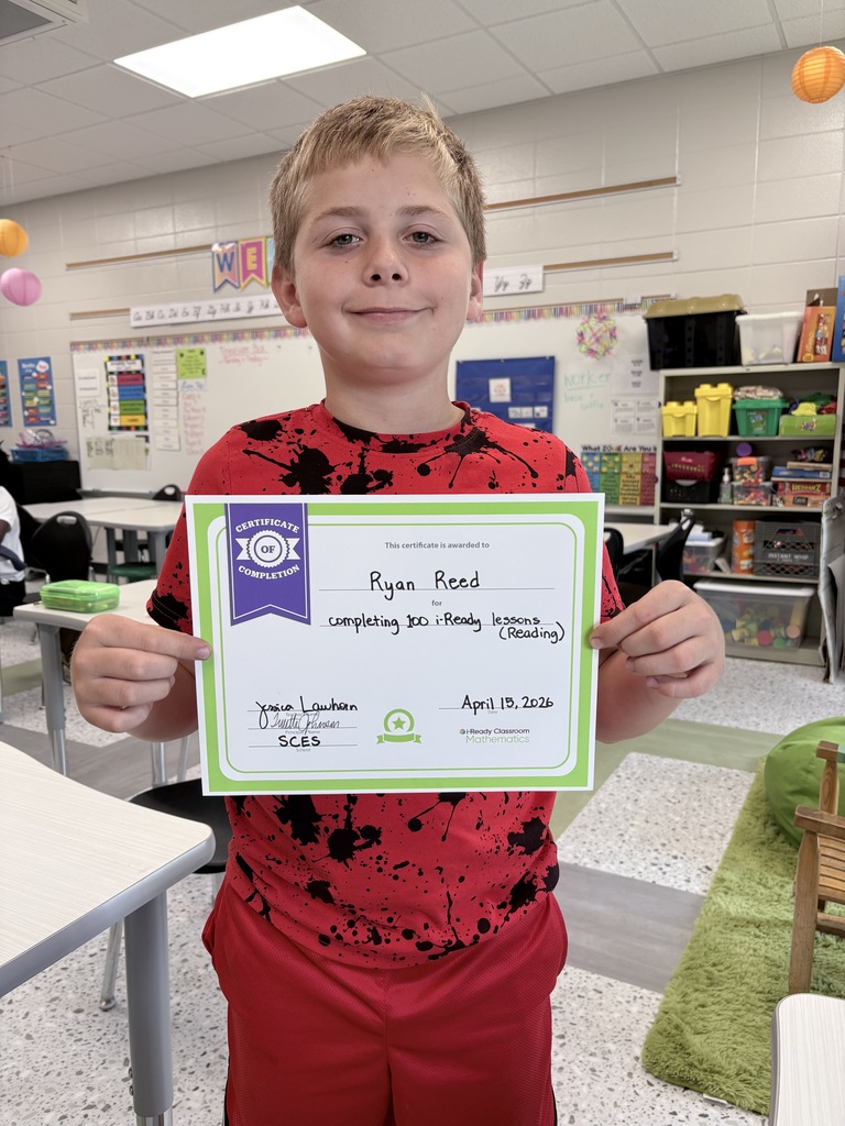  Congratulations to Ryan Reed in Ms Lawhorn‘s class for passing 100 i-Ready reading lessons. Way to go!