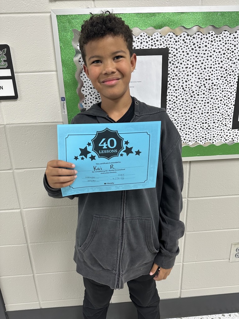 Mrs.Atkinson would like to give a SHOUT OUT to Kai Rosas for completing 40 iReady lesson. Great job!