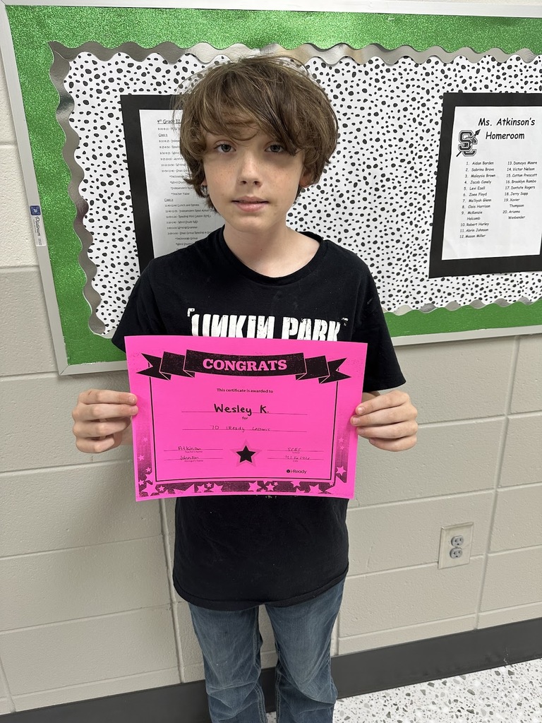Mrs.Atkinson would like to give a SHOUT OUT to Wesley Kirksey for completing 70 iReady lesson. Great job!