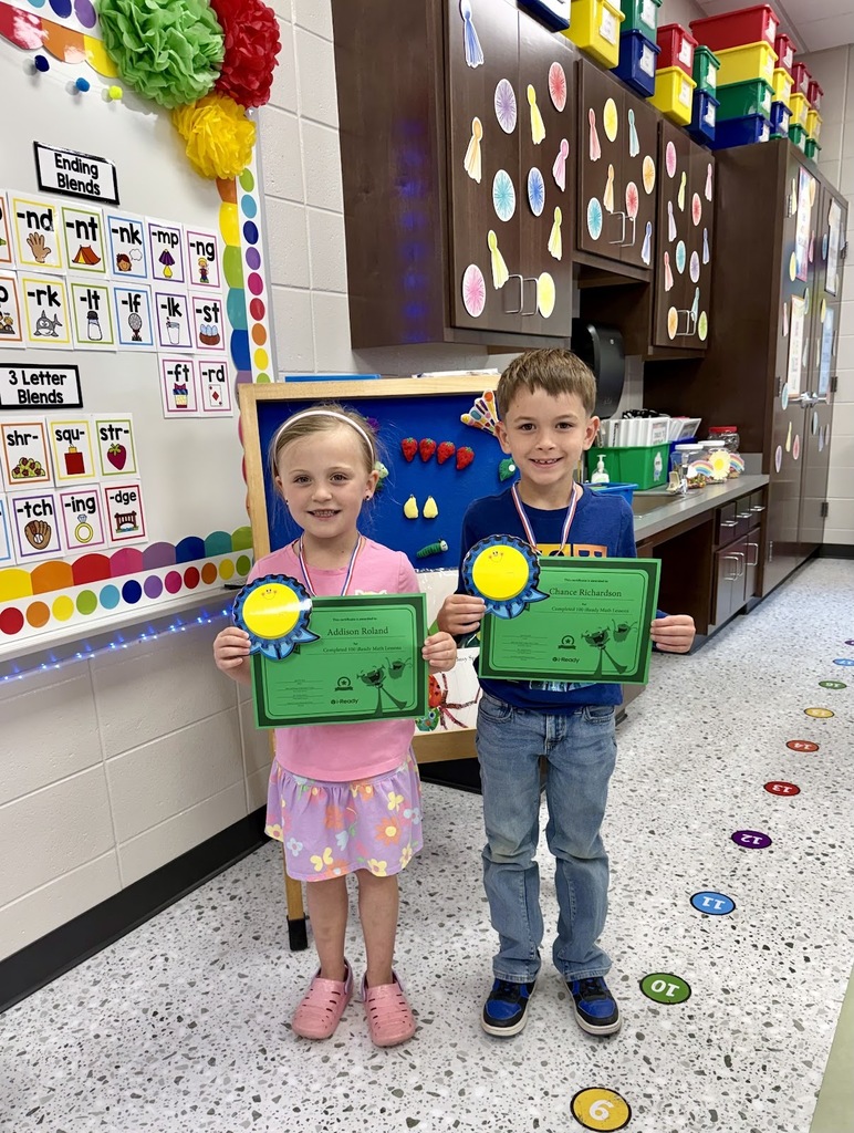 Miss Jodi Harper and Miss Jalee’ Conley would like to give a “SHOUT OUT” to Addison Roland and Chance Richardson for completing 100 iReady Math lessons. We are so proud of them! 