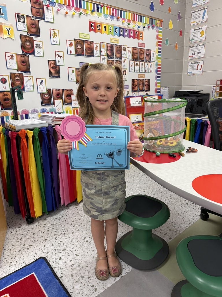 Miss Jodi Harper and Miss Jalee’ Conley would like to give a “SHOUT OUT” to Addison Roland for completing 150 iReady Reading lessons. Awesome job, Addison. 