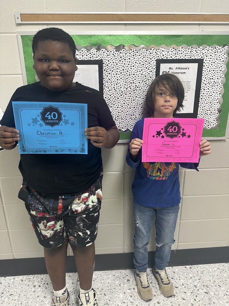 Mrs.Atkinson would like to give a SHOUT OUT to Christian Alexander and Casen Lauminick for compleitng 40 iReady lessons. Great job!
