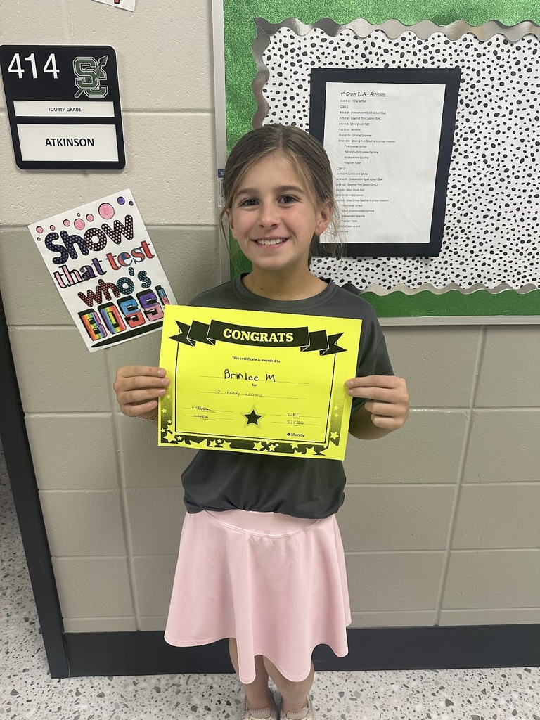 Mrs.Atkinson would like to give a SHOUT OUT to Brynlee McMickle for completing 30 iReady lessons. Great job!