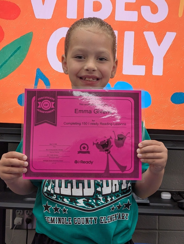 Ms. Armoray and Mrs. Michelle would like to give a shout out to Emma Givens for completing 150 Iready Reading Lessons! Keep up the good work!