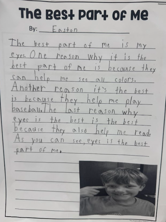Easton Baldwin's Best Part of Me paper!