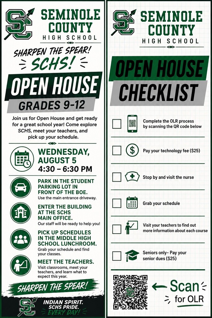 SCHS Open House Wednesday, August 5th