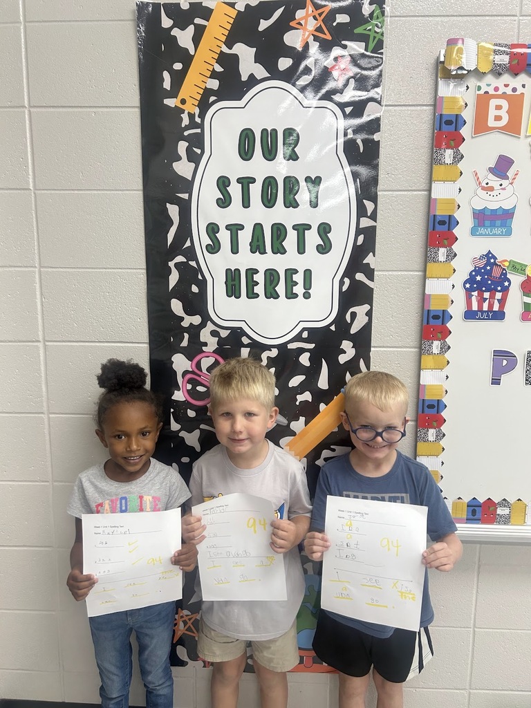 Congratulations to these students in Mrs. Brittney's class for making an A on their first Spelling Test.