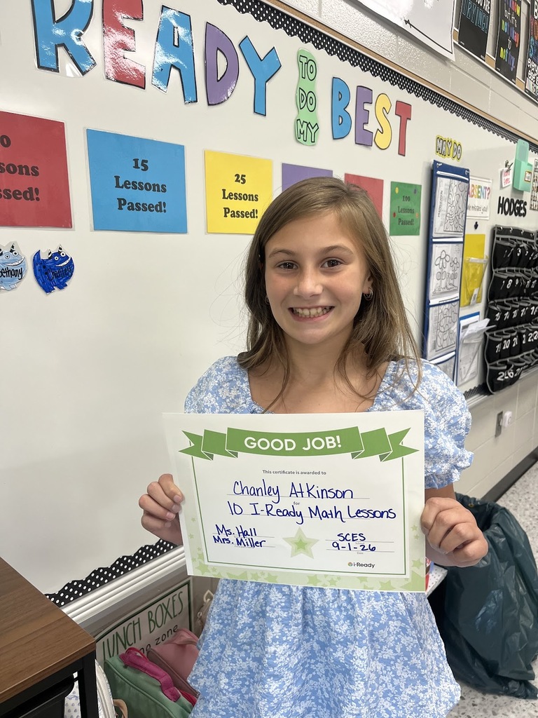 Ms. Hall would like to give a shout out to Chanley Atkinson for passing 10 I-Ready Math Lesson! Great job Chanley!! 