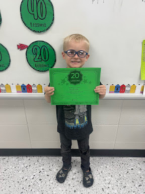 Jase passed 20 iReady Reading Lessons in Ms. Brittney's class.  Keep up the great work!