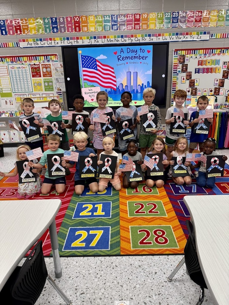 Miss Jodi Harper and Miss Saylor Odom’s class had a special day learning all about 9/11. They asked so many questions about this tragic day. They made flags and ribbons to help us NEVER FORGET. 